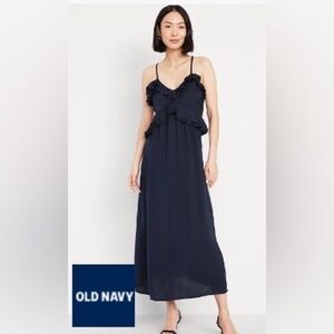 Old Navy Navy Blue Ruffle Maxi Dress